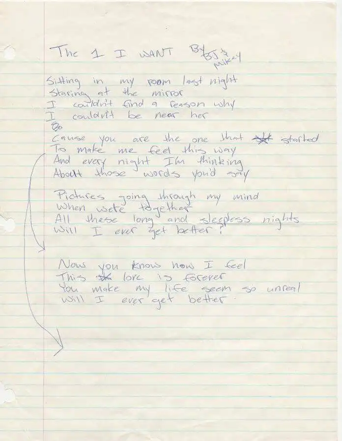 Billie Joe Armstrong handwritten lyrics for The One I Want