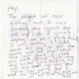 Billie Joe Armstrong apology napkin